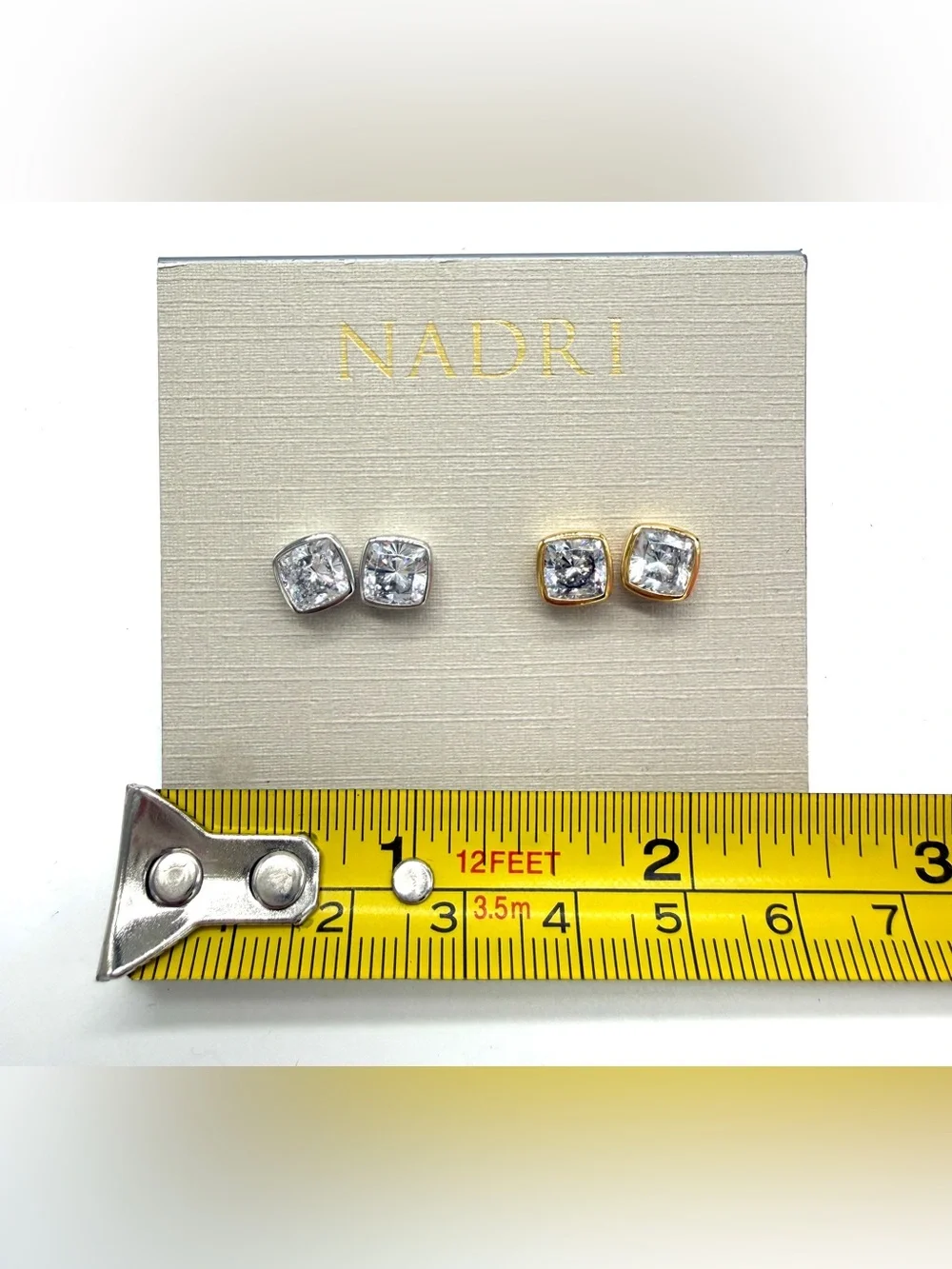 NWT Nadri Coco CZ Stud Earrings Two Tone Silver Gold Bezel Set